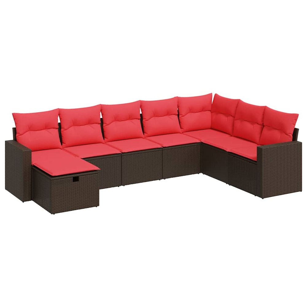 Salon de jardin 8 pcs avec coussins marron résine tressée