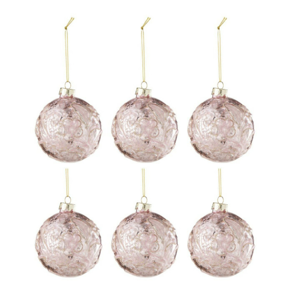 Lot de 6 boules de noël rosie 8cm rose