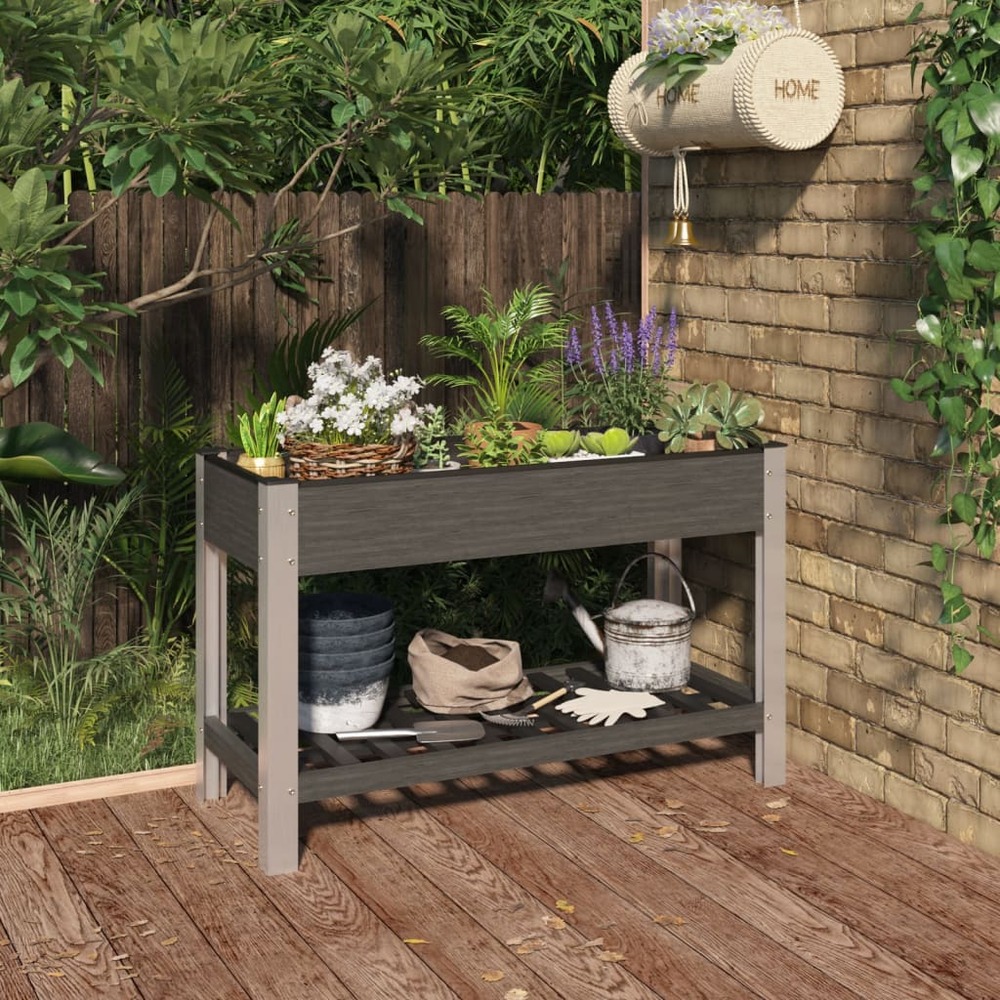 Lit surélevé de jardin avec étagère gris 120x50x75 cm wpc