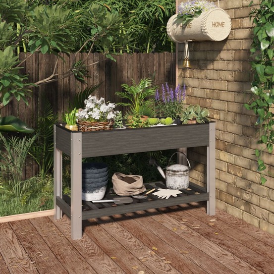 Lit surélevé de jardin avec étagère gris 120x50x75 cm wpc
