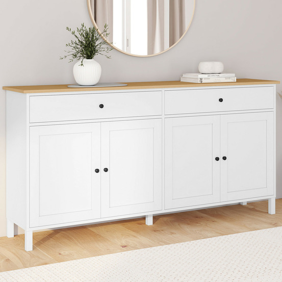 Buffet 160cm achille 4 portes et 2 tiroirs blanc et plateau bois