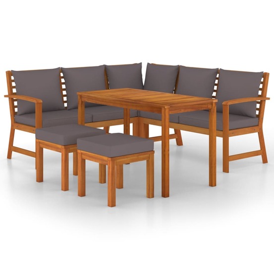 Ensemble à manger de jardin 6 pcs avec coussins bois d'acacia
