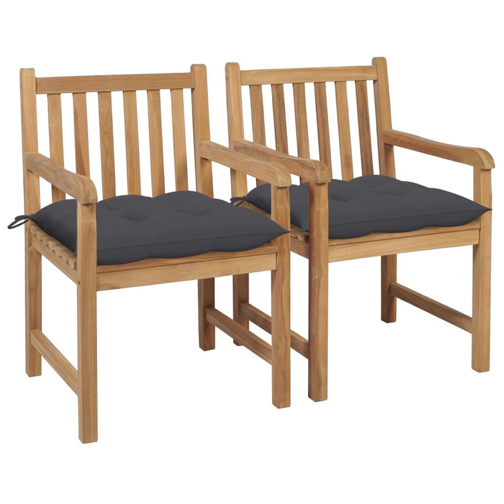 Chaises de jardin lot de 2 et coussins anthracite bois de teck
