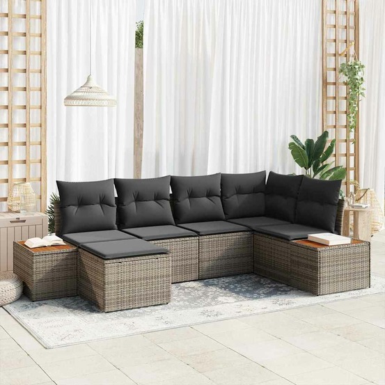 Ensemble de canapé de jardin avec coussin 6 pcs gris polyrotin