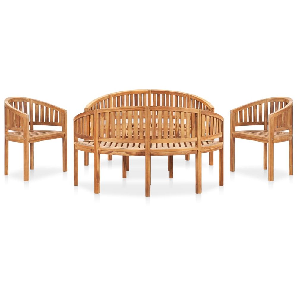 Salon de jardin 5 pcs en forme de banane bois de teck solide