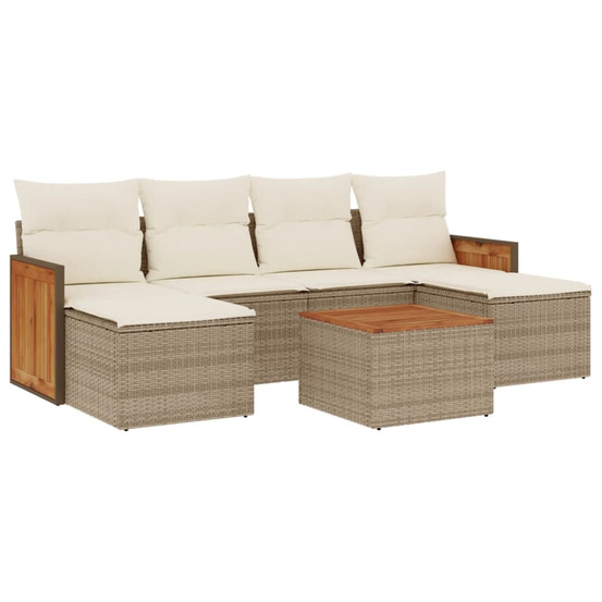 Salon de jardin avec coussins 7 pcs beige résine tressée