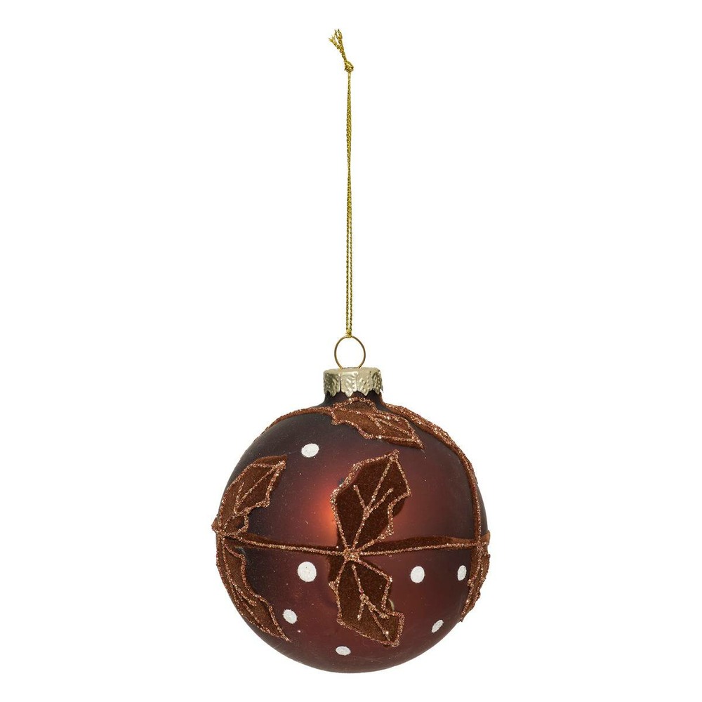 Boule verre feuilles d.8cm marron