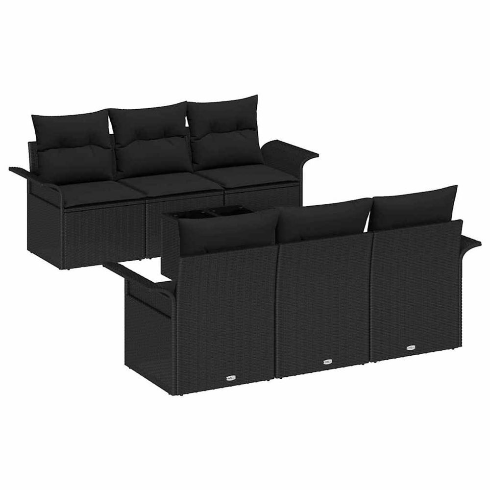 Ensemble de canapé de jardin 7 pièces noir polyrotin