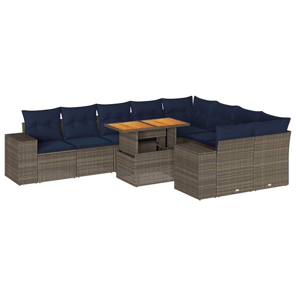 Salon de jardin avec coussins 10 pcs gris résine tressée