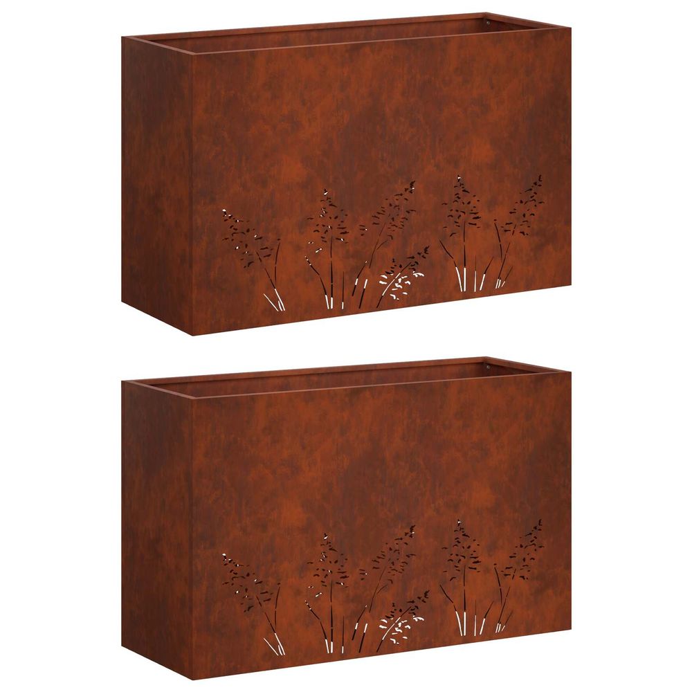 Cache-pot de jardin 2 pc rouillé 80 x 30 x 49 cm acier patiné