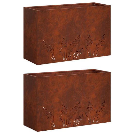 Cache-pot de jardin 2 pc rouillé 80 x 30 x 49 cm acier patiné