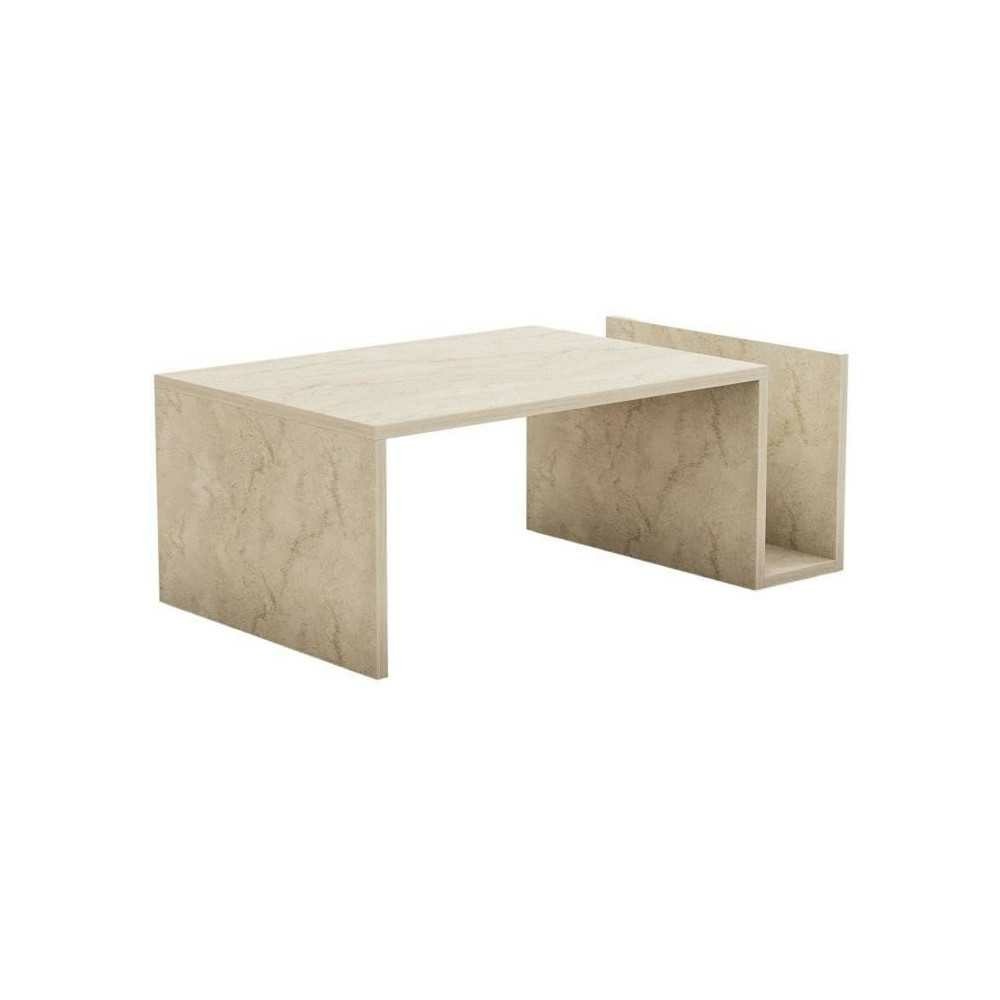 Table basse - memo - rectangulaire - effet marbre travertin - 86,8 x 32,4 x 50 cm