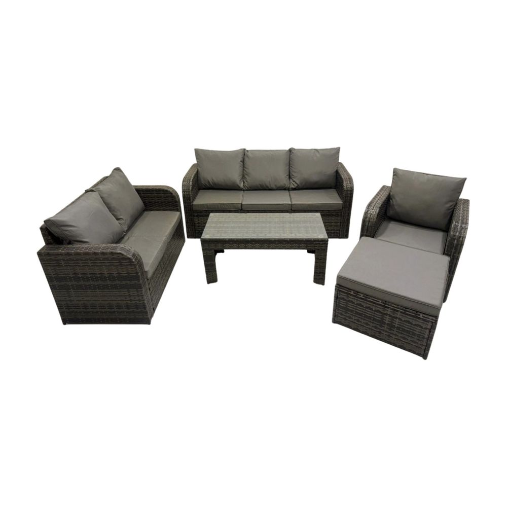 7 places salon de jardin exterieur ensemble de canapés en rotin avec table basse rectangulaire chaise inclinable grand tabouret