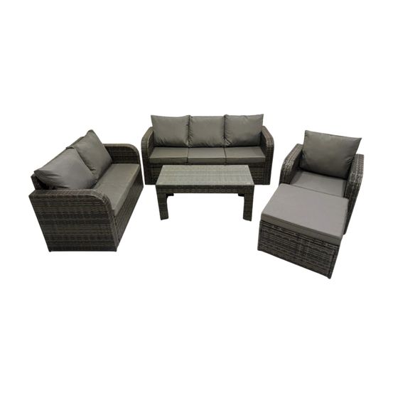 7 places salon de jardin exterieur ensemble de canapés en rotin avec table basse rectangulaire chaise inclinable grand tabouret