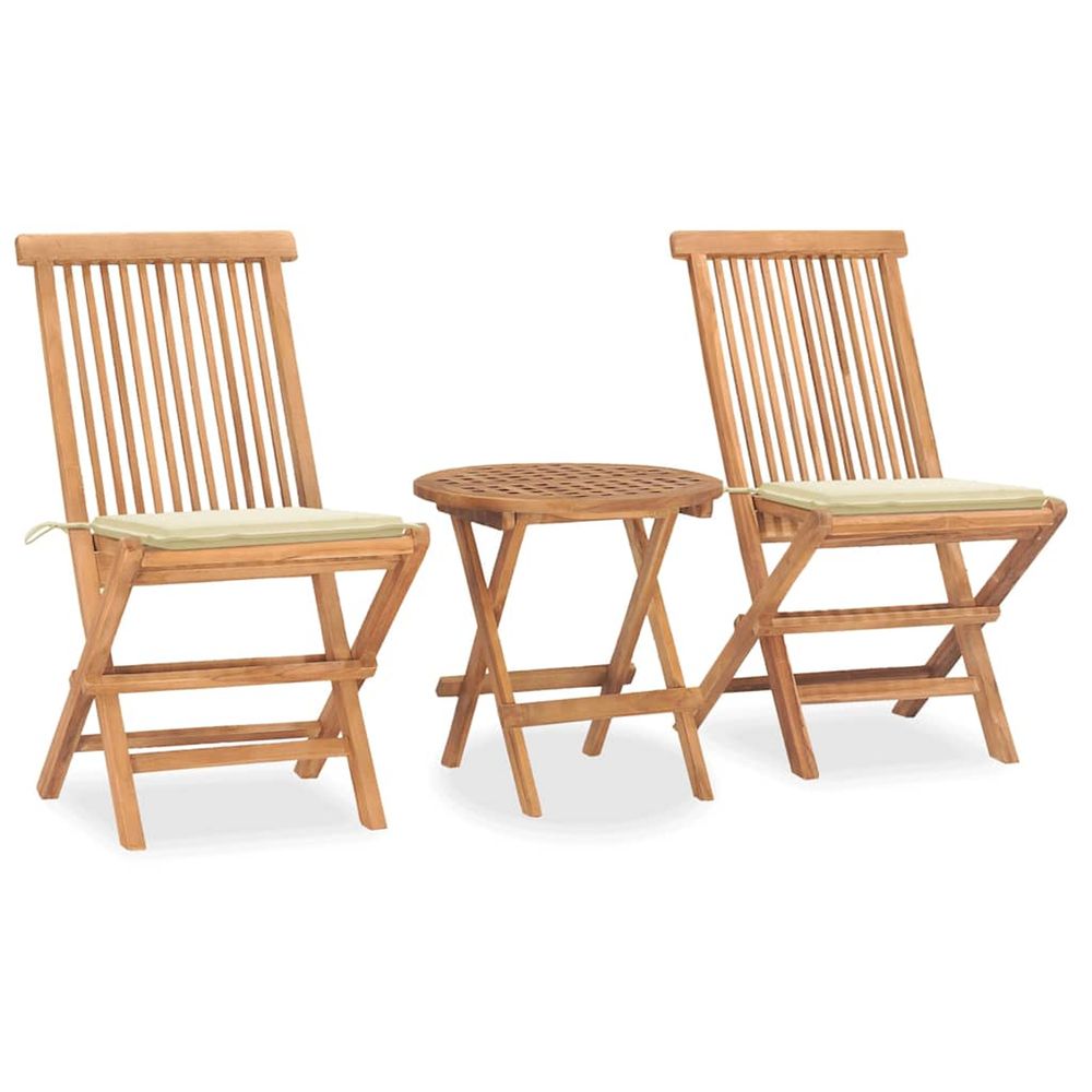Ensemble à manger d'extérieur pliable avec coussin 3 pcs teck