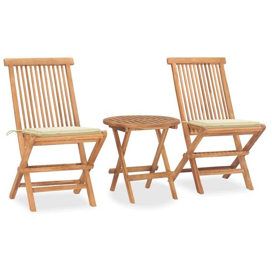 Ensemble à manger d'extérieur pliable avec coussin 3 pcs teck