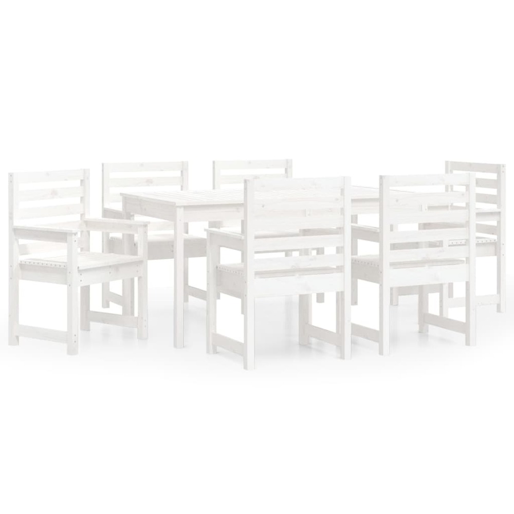 Ensemble à manger de jardin 7 pcs blanc bois massif de pin