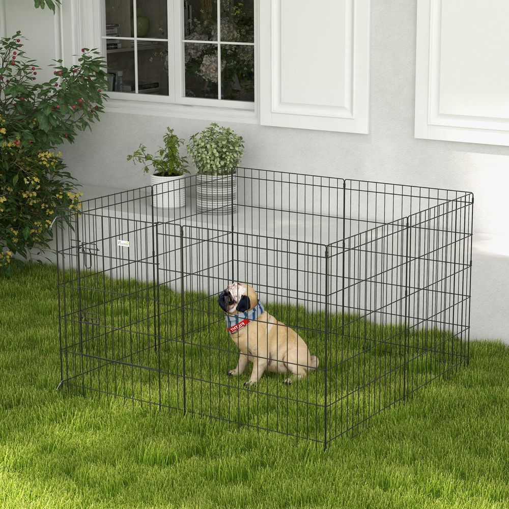 Parc pour chien en métal noir 76 cm intérieur extérieur modulable avec porte sécurisée pour chiens moyens