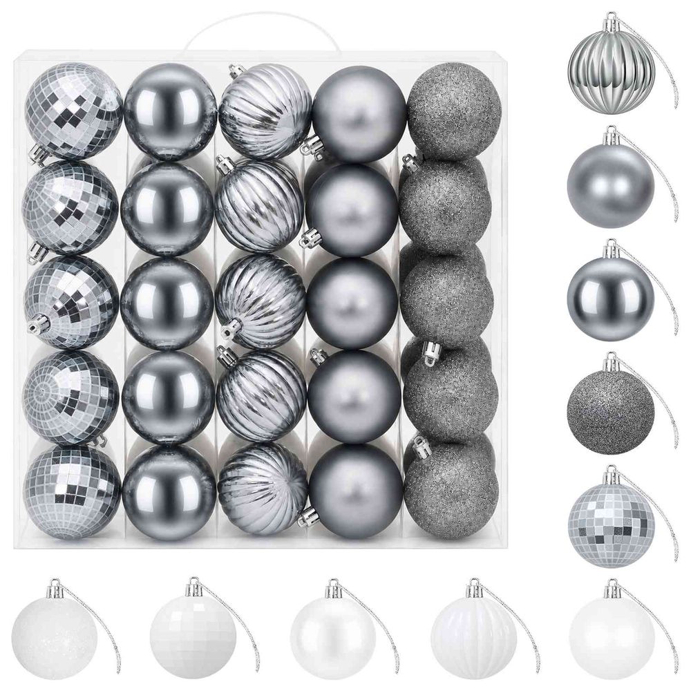 Ensemble de boules de noël 75 pc blanc et gris 6 cm polystyrène