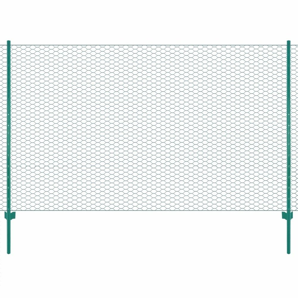 Clôture en grillage métallique avec poteaux acier 25x2 m vert
