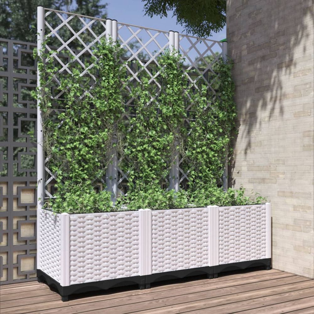 Grande jardinière haute avec treillis en pp pour brise-vue végétal blanc 120cm
