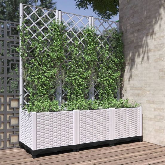 Grande jardinière haute avec treillis en pp pour brise-vue végétal blanc 120cm