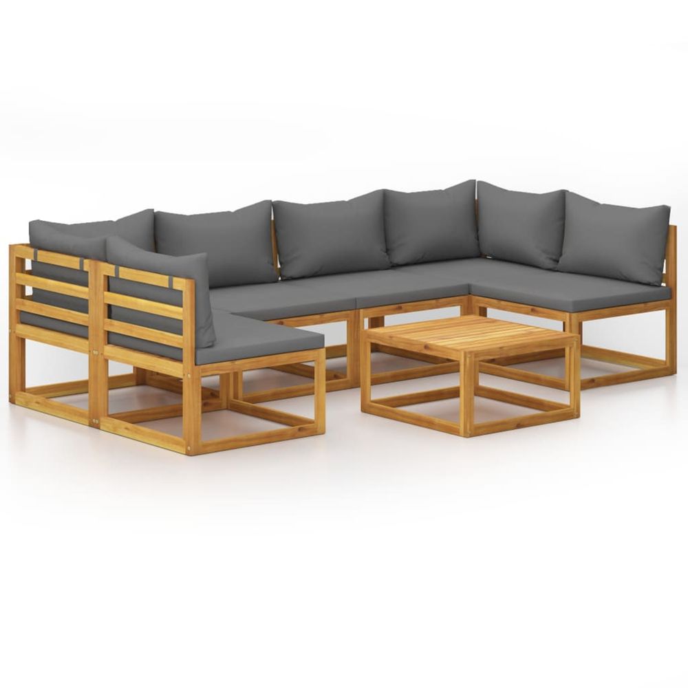 Salon de jardin 7 pcs avec coussin bois d'acacia solide