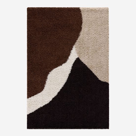 Tapis intérieur shaggy motifs géométriques beige, marron, noir - omar