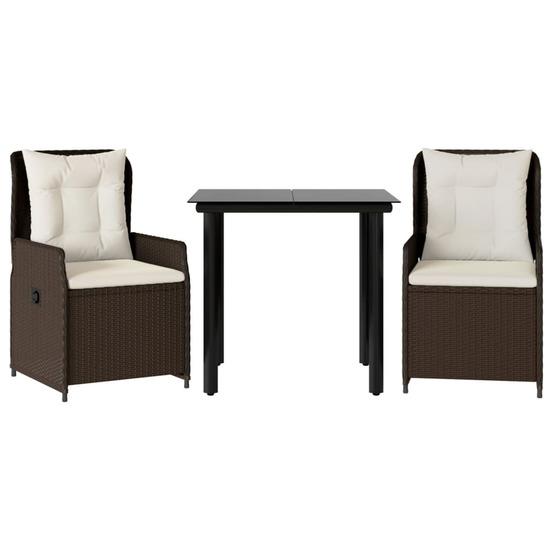 Ensemble à manger de jardin 3 pcs et coussins marron poly rotin