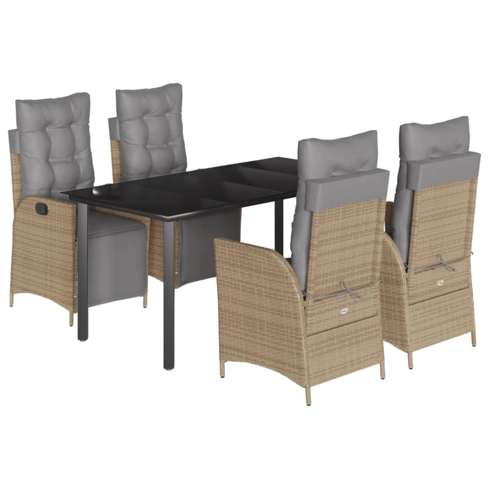 Ensemble à manger de jardin coussins 5 pcs mélange beige rotin