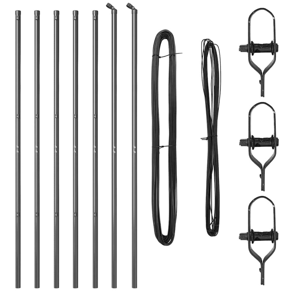 Poteau de clôture enchâssé 7 pc gris acier enduit de poudre