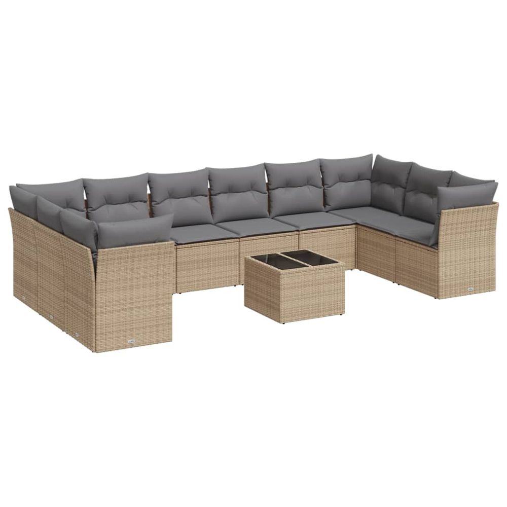 Salon de jardin 11 pcs avec coussins beige résine tressée