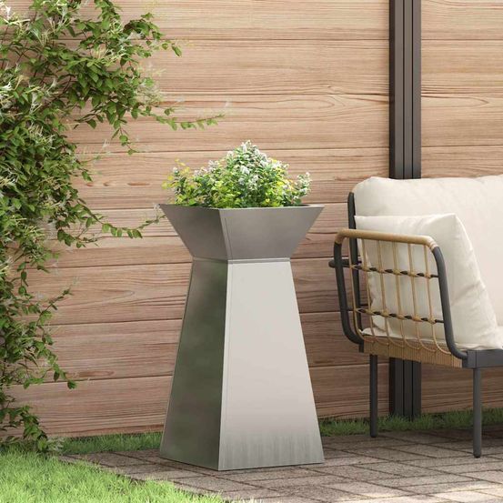 Lot de 2 jardinières hautes trapézoïdales en acier argenté, pot design 73 cm