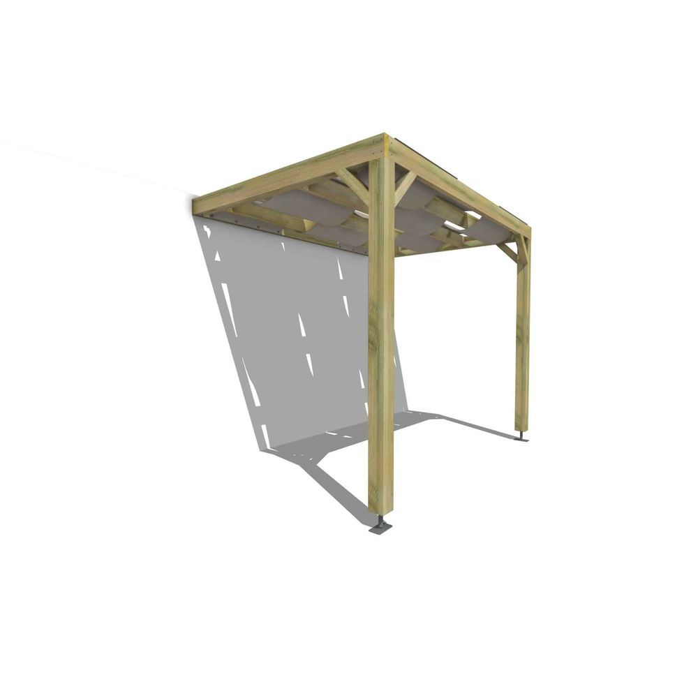 Pergola bois • 3m x 2m • adossée • sens largeur • voilage semi-transparent inclus • livraison comprise