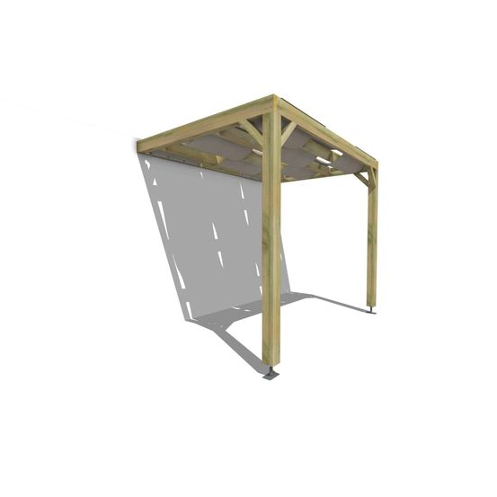 Pergola bois • 3m x 2m • adossée • sens largeur • voilage semi-transparent inclus • livraison comprise