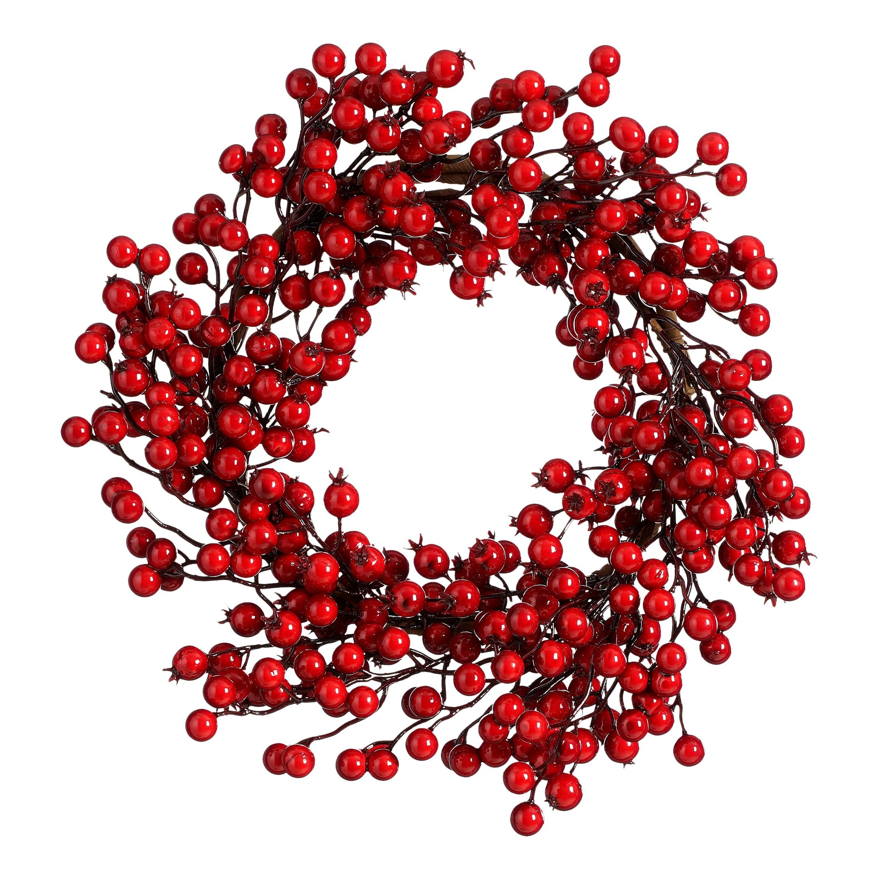 Mica decorations couronne de noël baies - ø40 cm - mousse - rouge