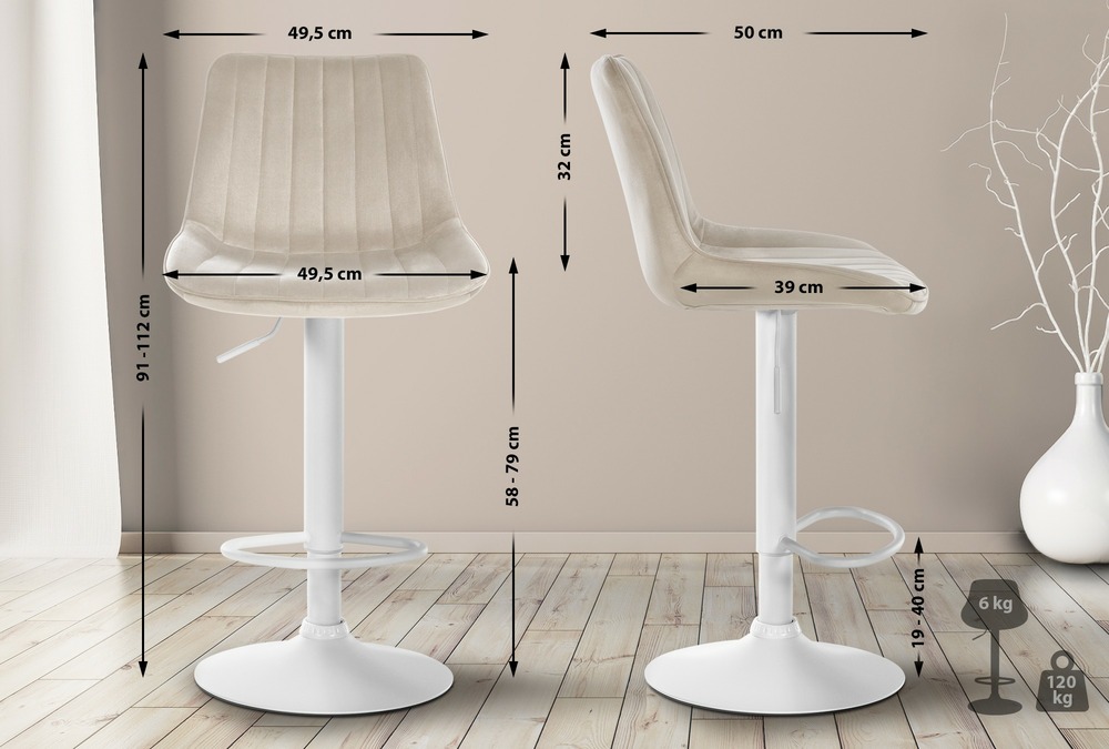 Lot de 2 tabourets de bar toni velours blanc