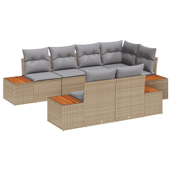Ensemble de canapé de jardin de 7 pièces avec coussins beige poly rotin acacia
