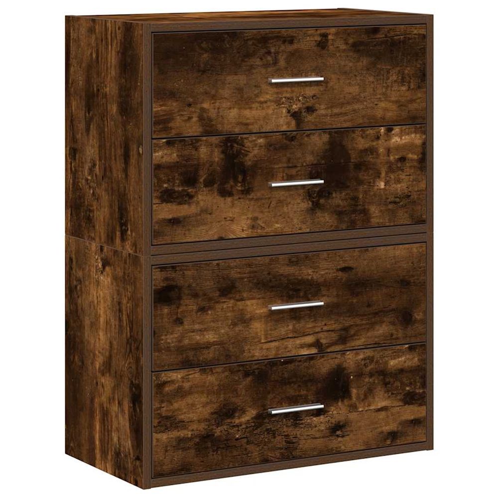 Armoires avec 4 tiroirs 2 pcs chêne fumé bois d'ingénierie