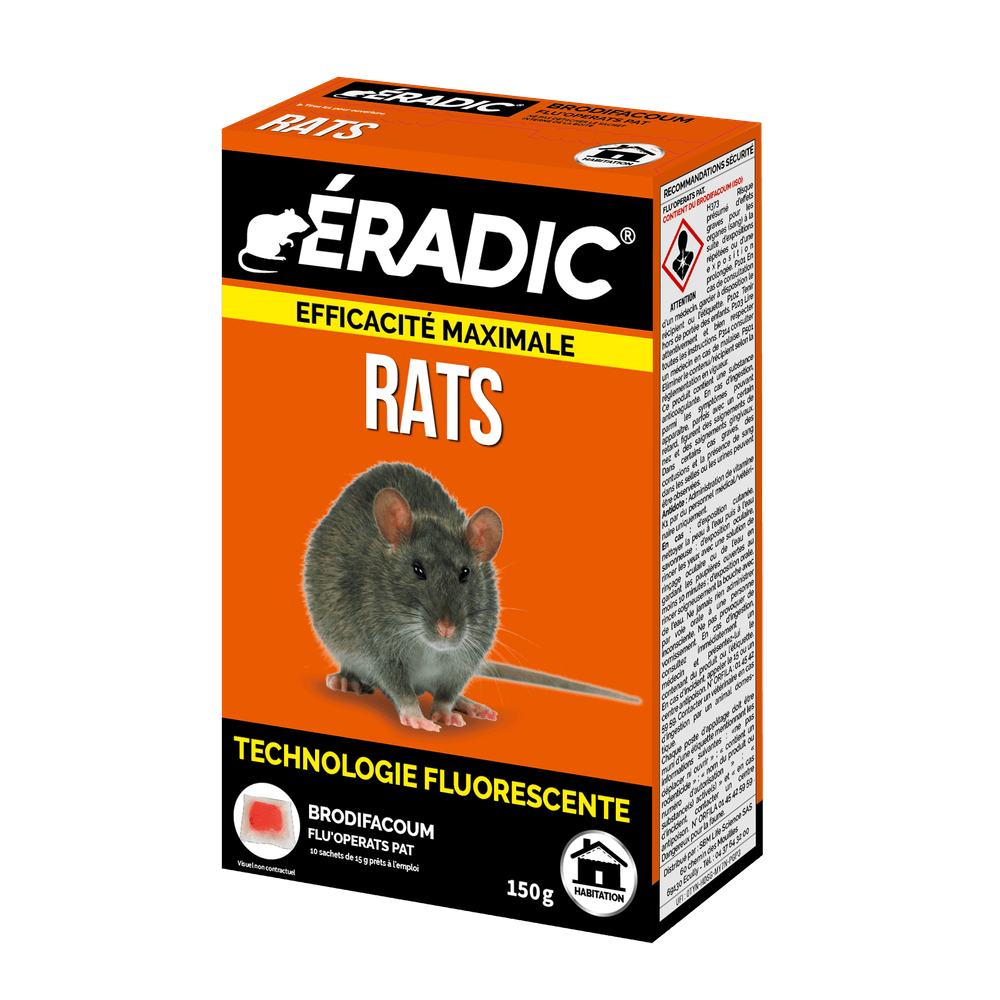 Eradic pâtes fluorescentes - anti rats - efficacité maximale - lieux secs & humides - 10 sachets - prêt ã l'emploi