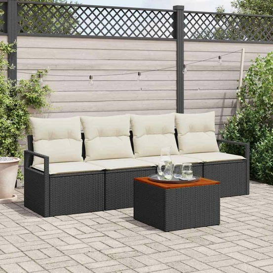 Ensemble de canapé de jardin avec coussin 5 pcs noir polyrotin