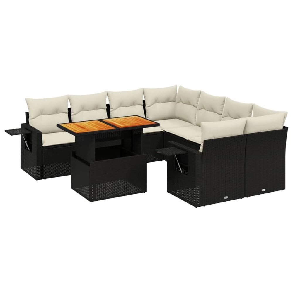 Salon de jardin 9 pcs avec coussins noir résine tressée