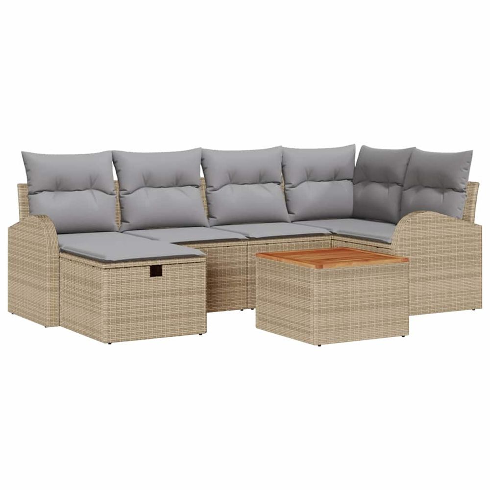 Ensemble de canapé de jardin 7 pc beige poly rotin