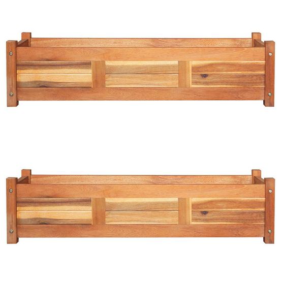 Lot de 2 jardinières rectangulaires en bois d'acacia 100 cm
