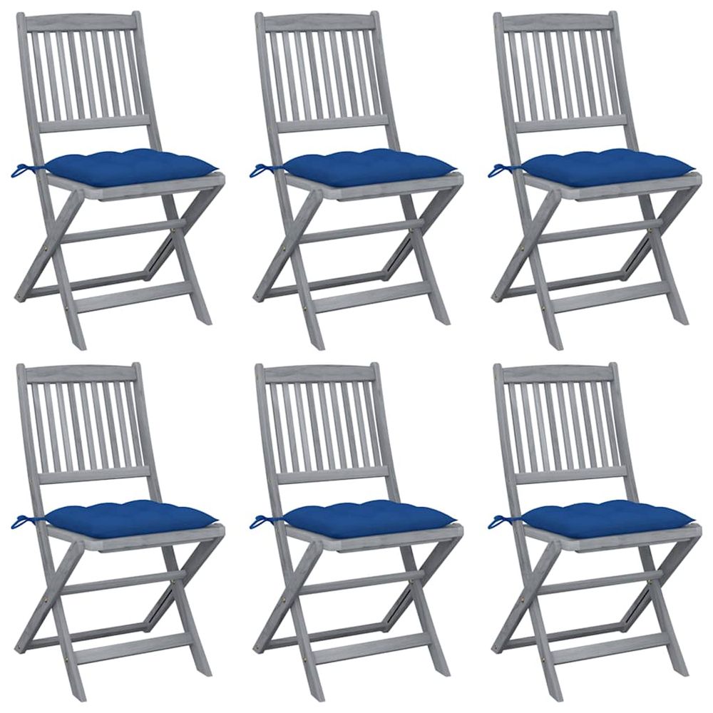 Chaises pliantes 6 pièces avec coussins en bois d'acacia massif
