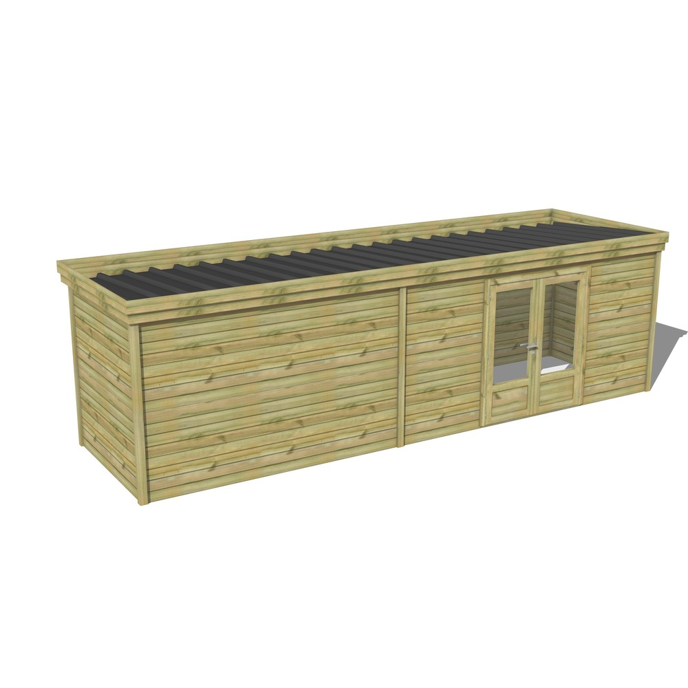 Abri de jardin bois pin traité autoclave 27mm - 8,19x2,14m / 18m2 - bac acier - abri français