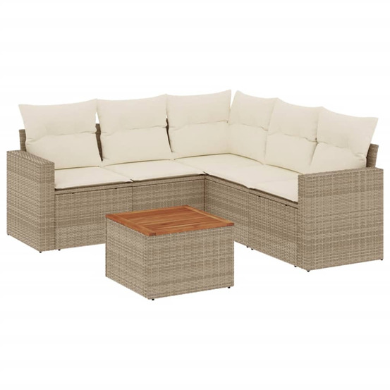 Salon de jardin avec coussins 6 pcs beige résine tressée