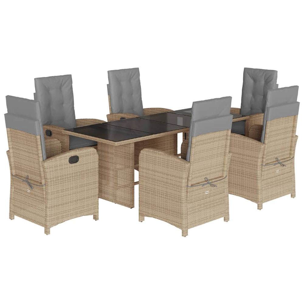 Ensemble à manger de jardin coussins 7 pcs mélange beige rotin