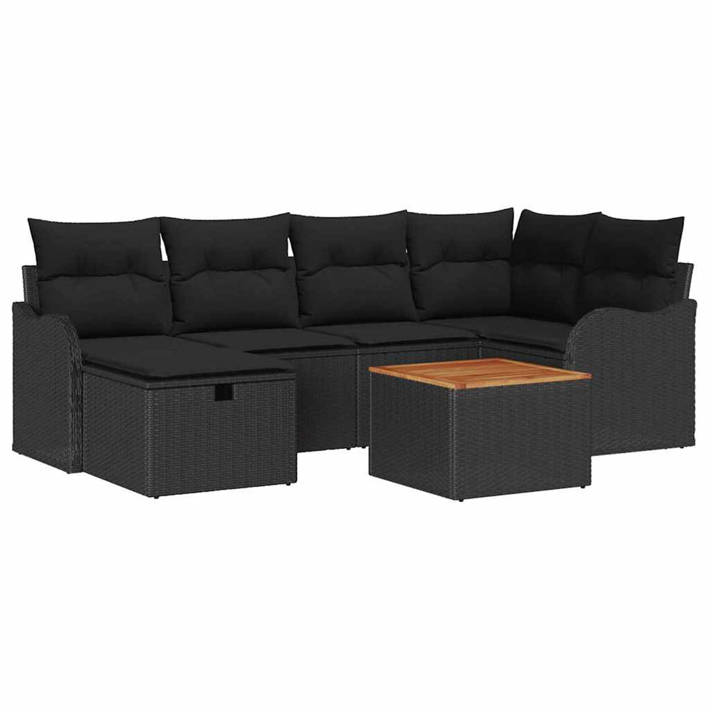 Ensemble de canapé de jardin avec coussin 7 pcs noir poly rotin