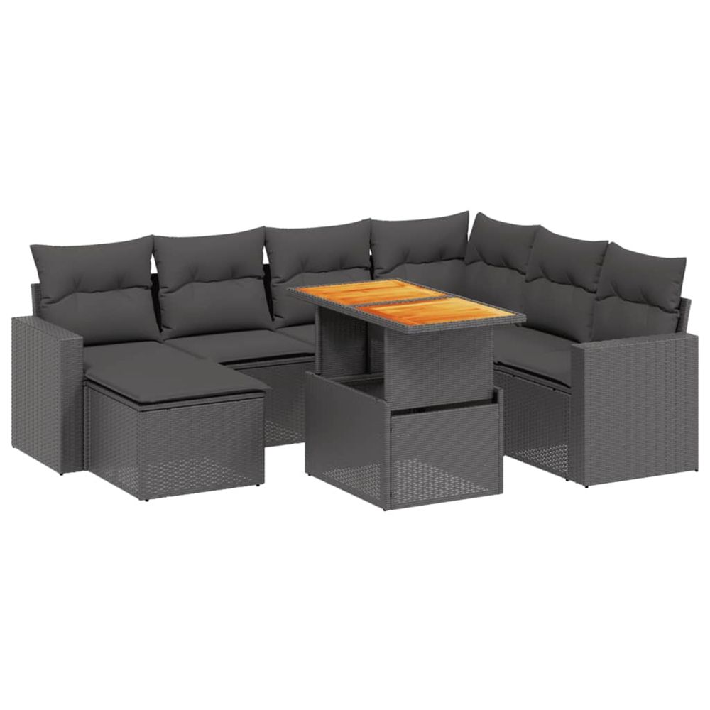 Salon de jardin 8 pcs avec coussins noir résine tressée